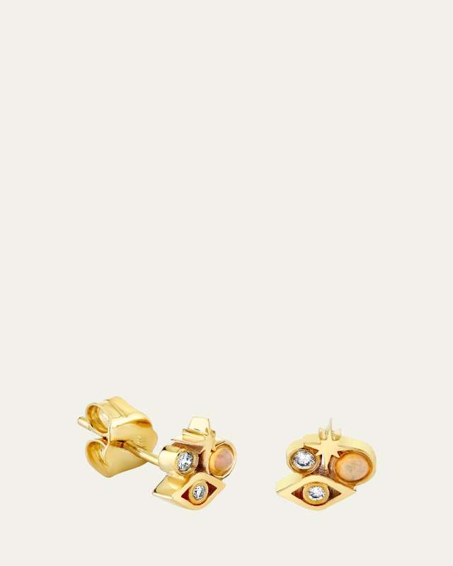 14K Yellow Gold Diamond and Opal Iconography Cluster Stud Earring, Single